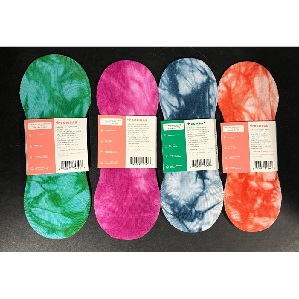 4 Pack Bombas Women's Lightweight Tie Dye No Show Socks Size Large 9.5-13 NEW - Picture 5 of 5